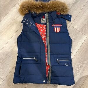 Alp N Rock Red Floral Lining Fur hood vest